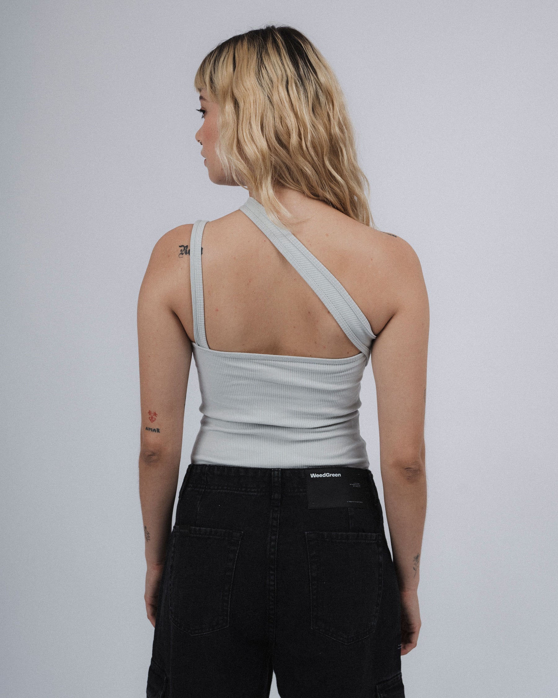 BODYSUIT ONE SHOULDER WEEDGREEN GRIS