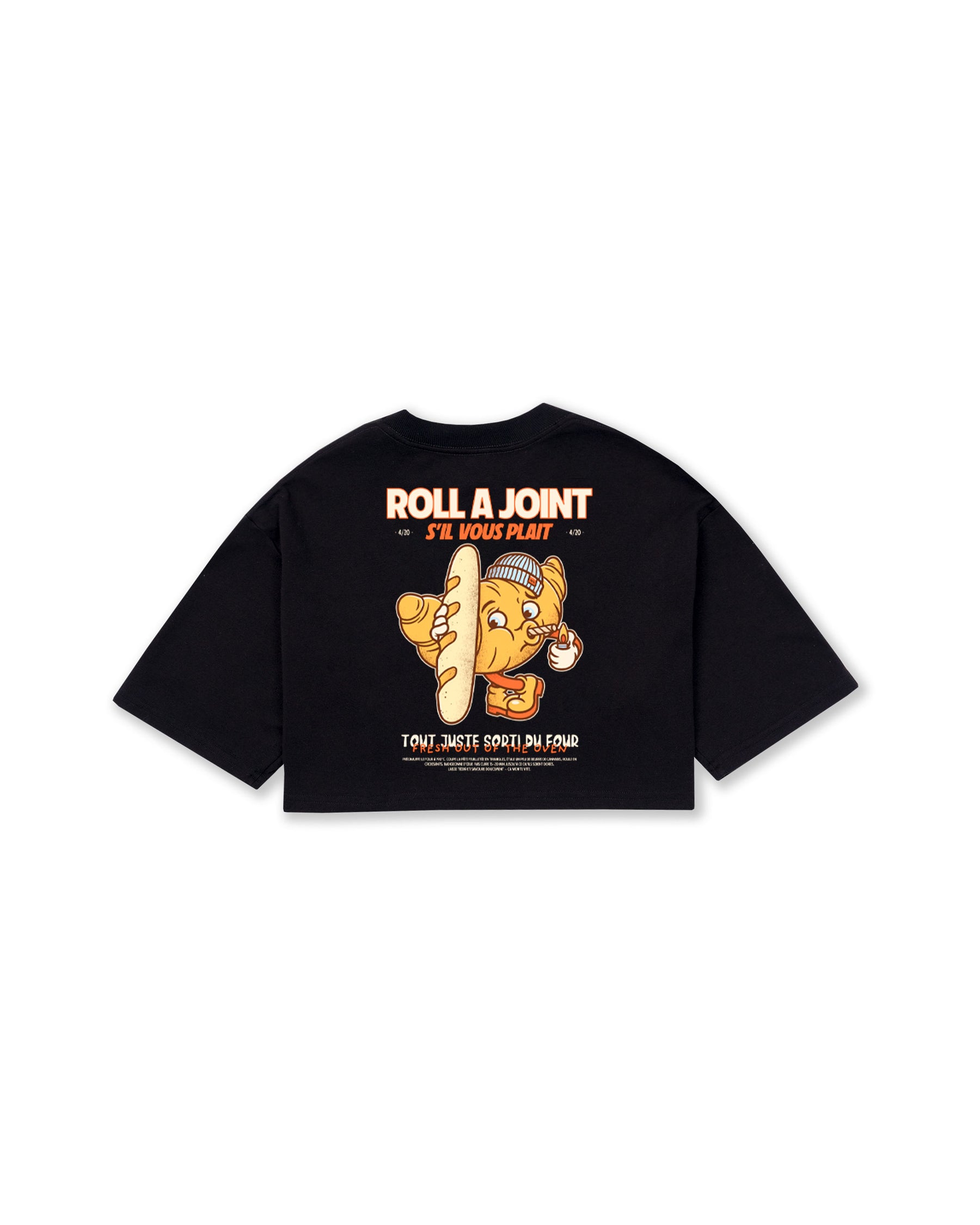 CAMISETA CROP OVERSIZED ROLL A JOINT NEGRO
