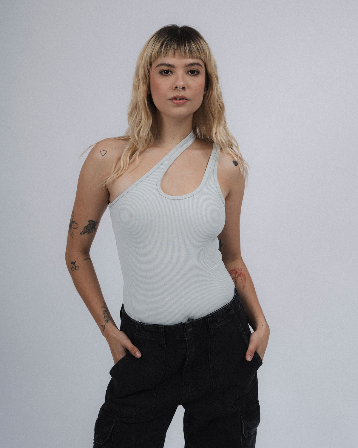 BODYSUIT ONE SHOULDER WEEDGREEN GRIS