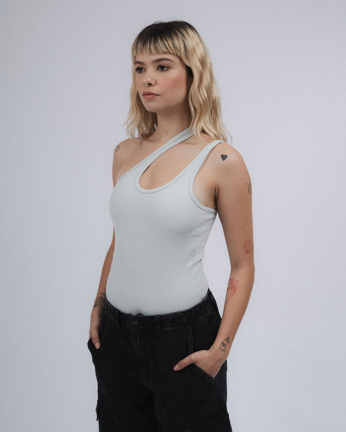 BODYSUIT ONE SHOULDER WEEDGREEN GRIS