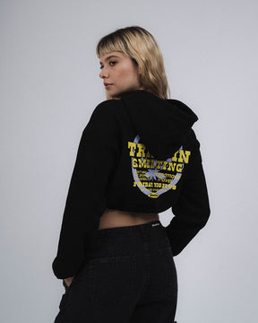 HOODIE CROP ENRESORTADO LEAFY ESCAPES NEGRO