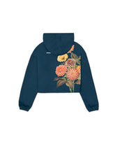 HOODIE CROP OVERSIZE FLOWERS ART AZUL