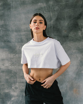 Camiseta crop midnight blanco