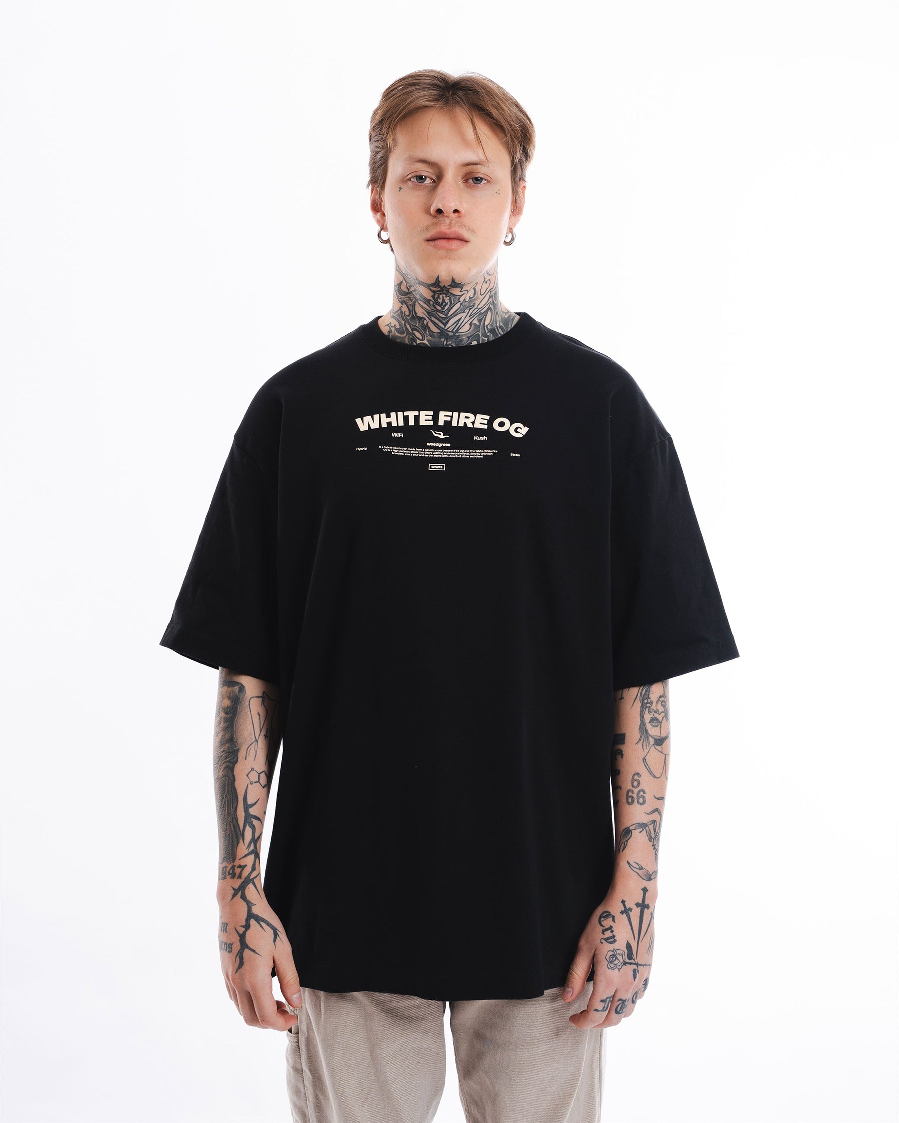 CAMISETA OVERSIZE WHITE FIRE OG NEGRO