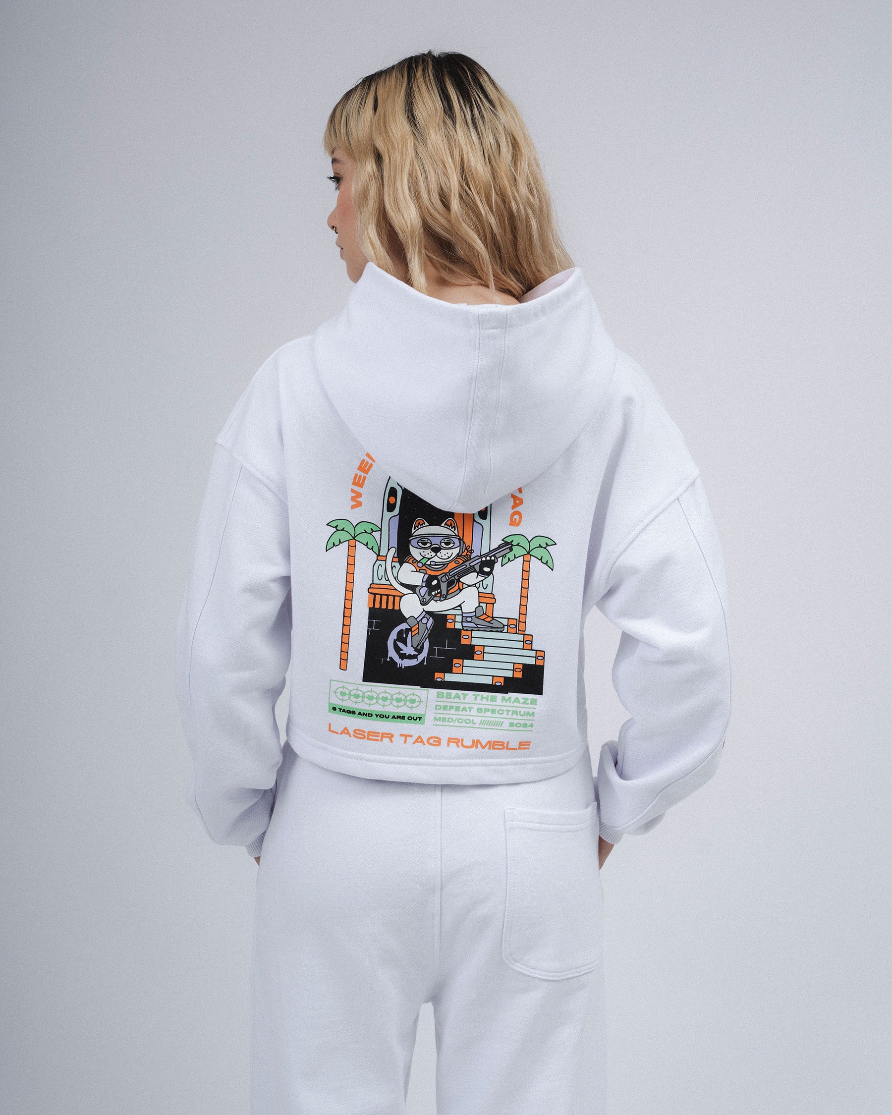 HOODIE CROP OVERSIZE KITTY SHOT BLANCO